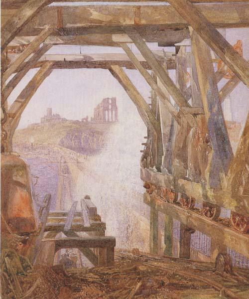 Alfred William Hunt,RWS Travelling Cranes,Diving Bell etc.on the Unfinished Part of Tynemouth Pier  (mk46) Sweden oil painting art